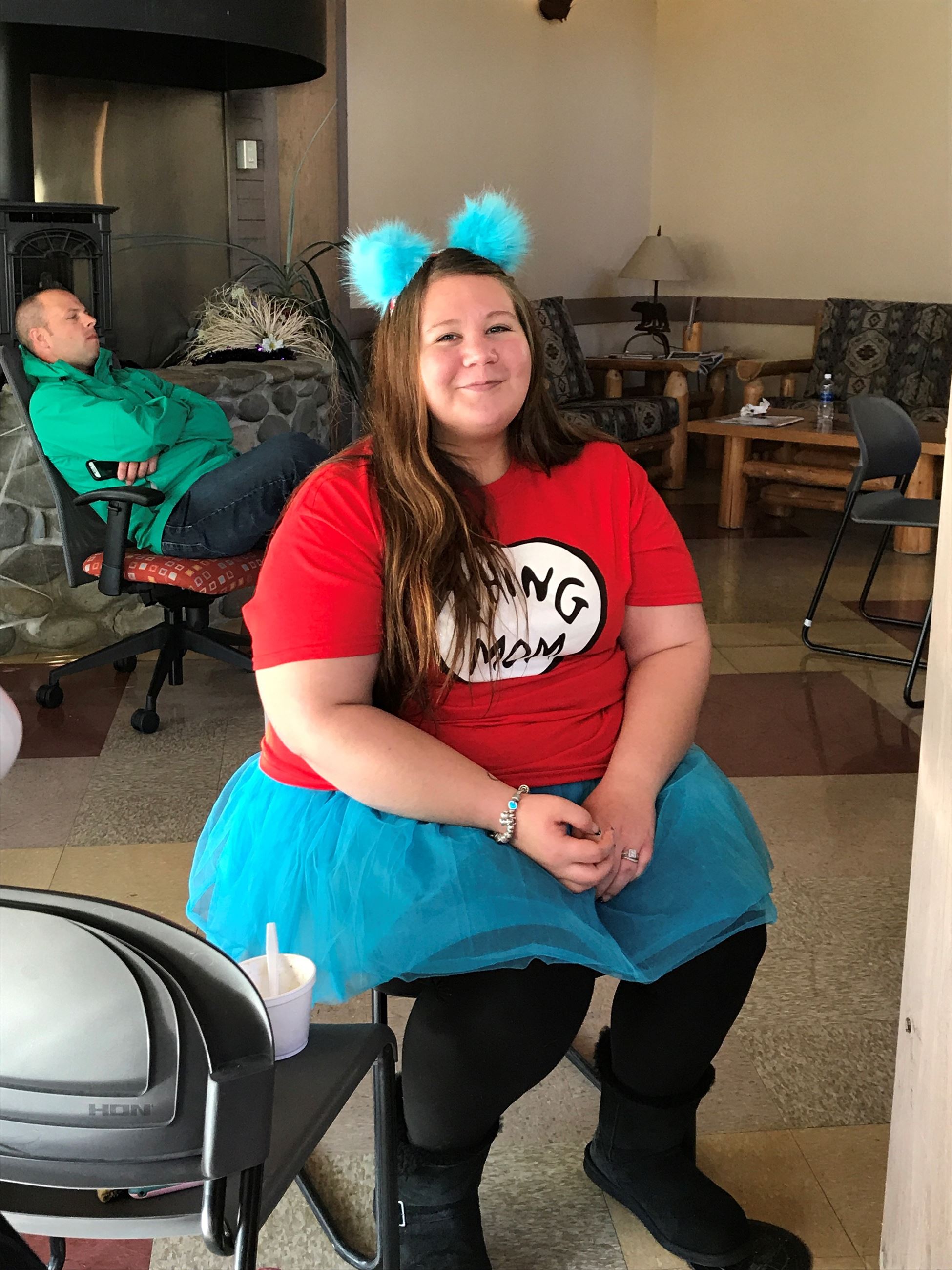 A woman dressed as a Dr. Seuss character
