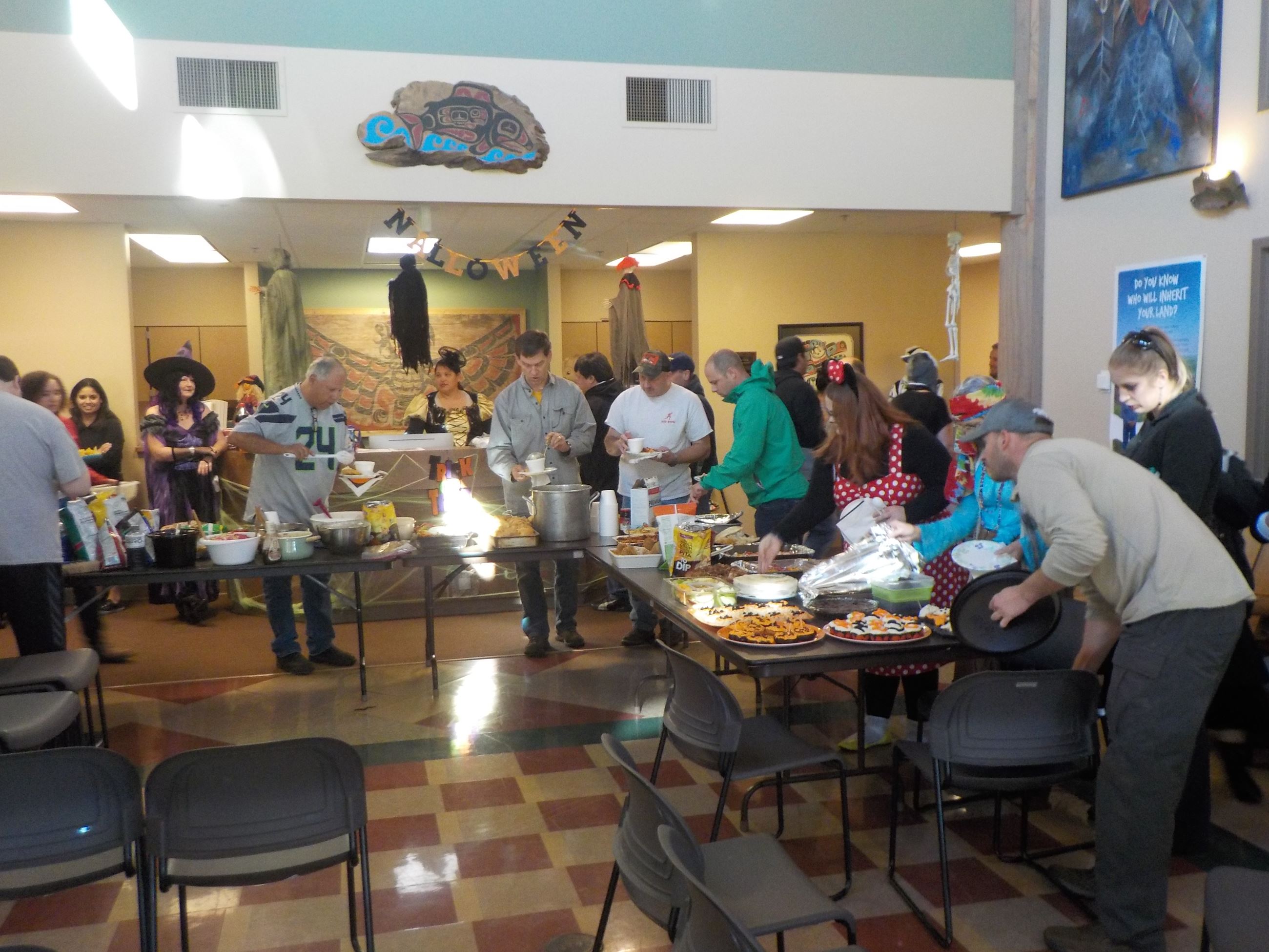People in line at a food buffet