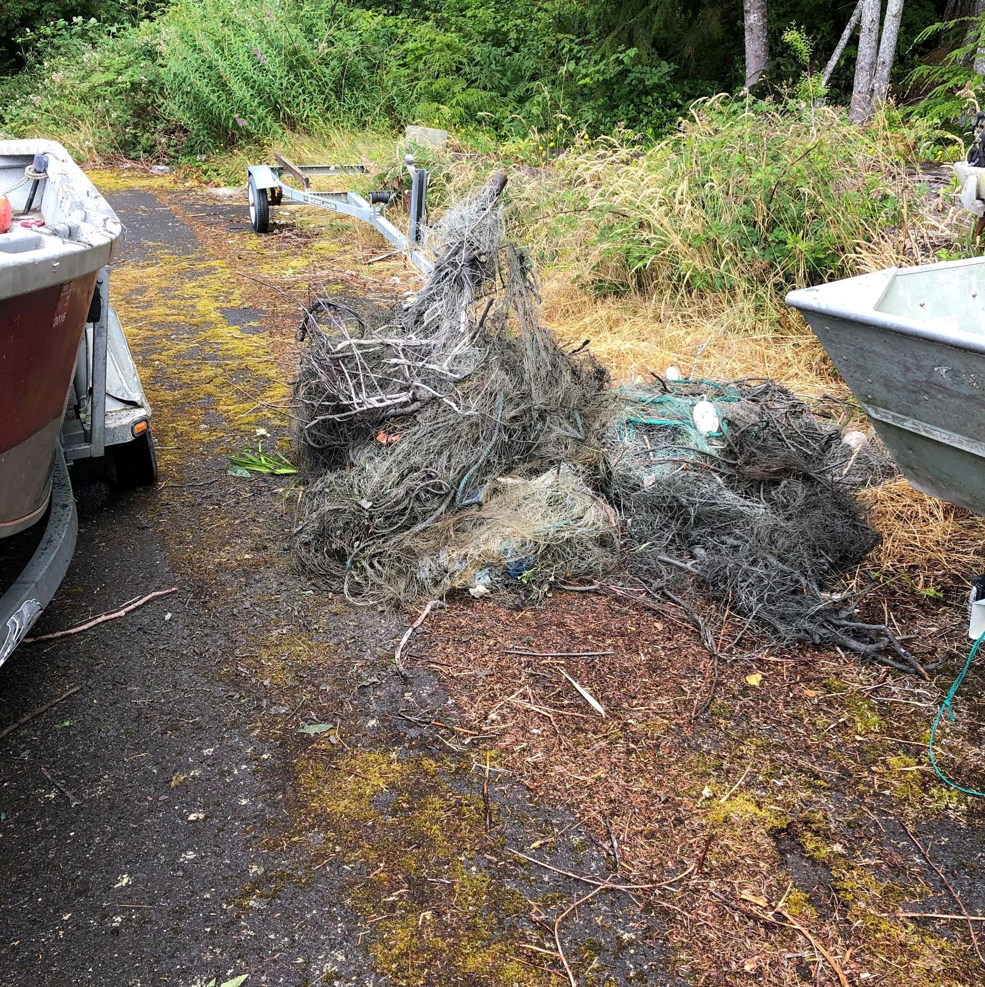 bundle of old derelict fishing nets